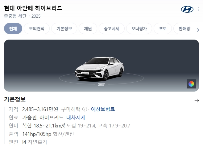 현대 아반떼 하이브리드, 연비 좋은 하이브리드차, 연비 좋은 중고차, 연비 좋은 차 순위